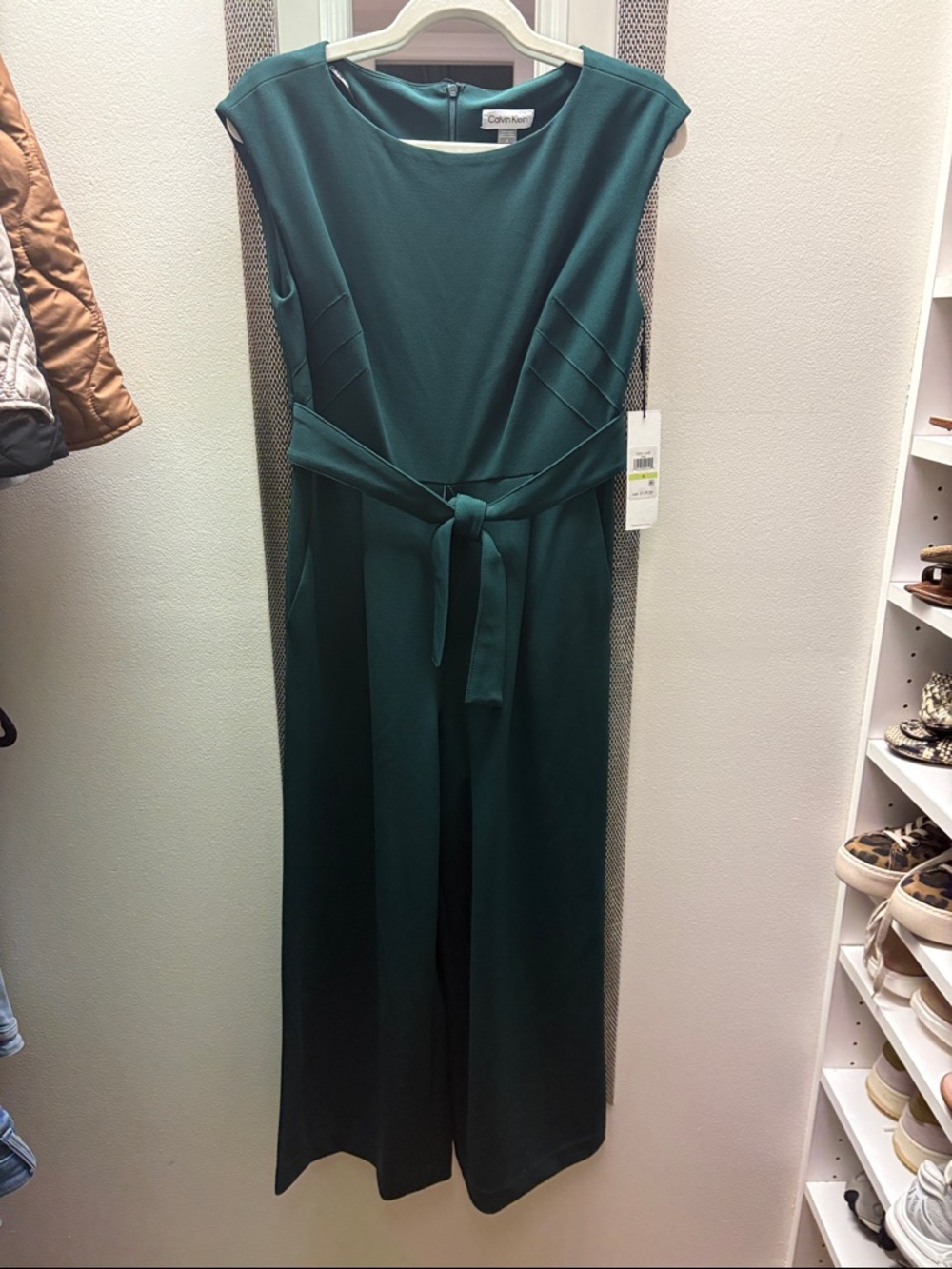 Calvin Klein emerald green Sleeveless Belted Jumpsuit